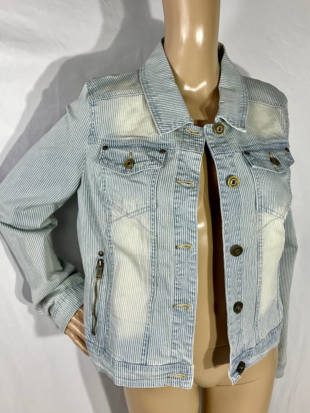 Joujou Sz XL Striped Jean Jacket Distressed Womens Denim Y2K